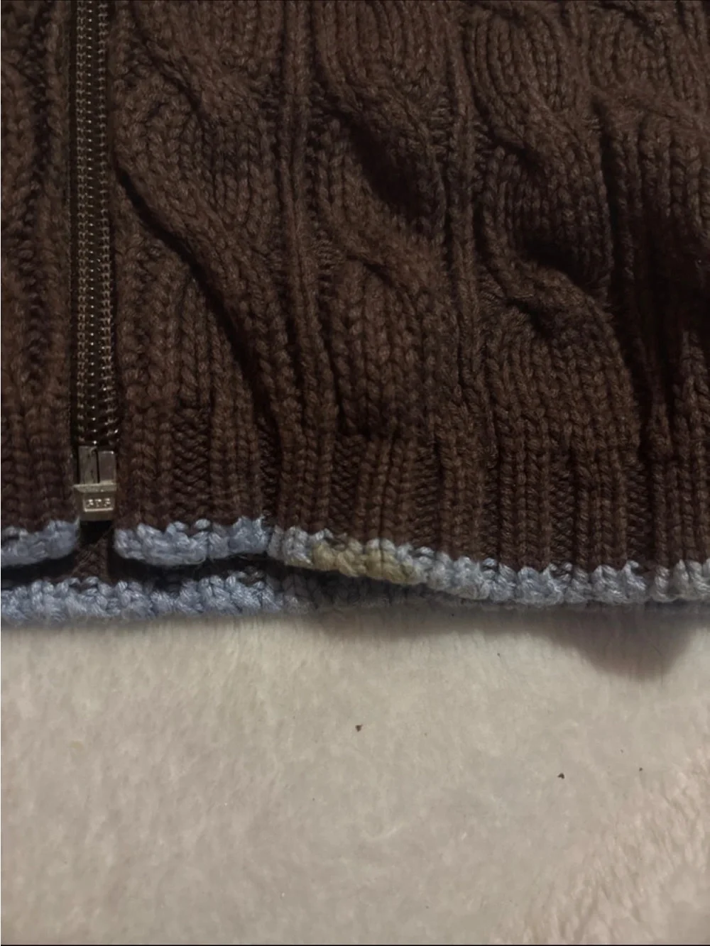 Kids Hooded Cable Knit Zip Jacket - Brown